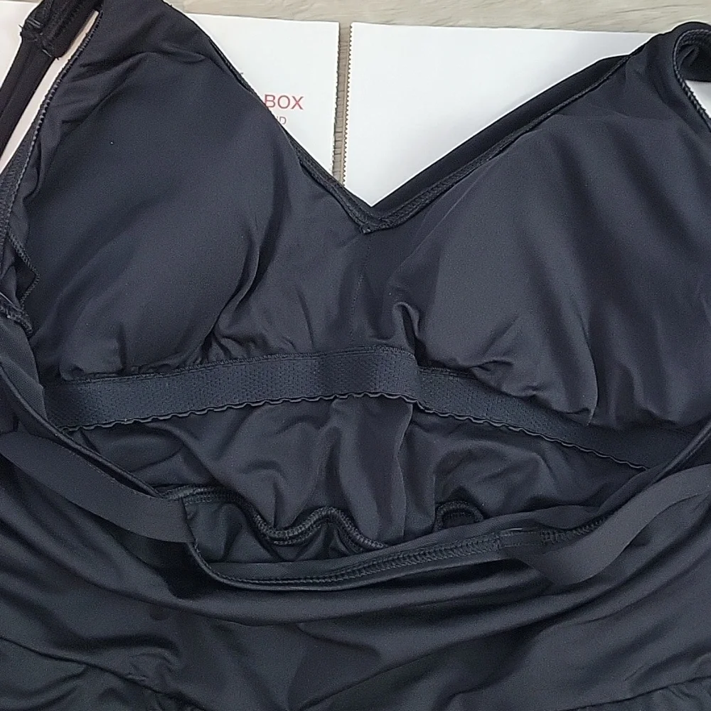 Lands' End black V-neck Tulip Wrap Swim Dress One Piece Swimsuit Large